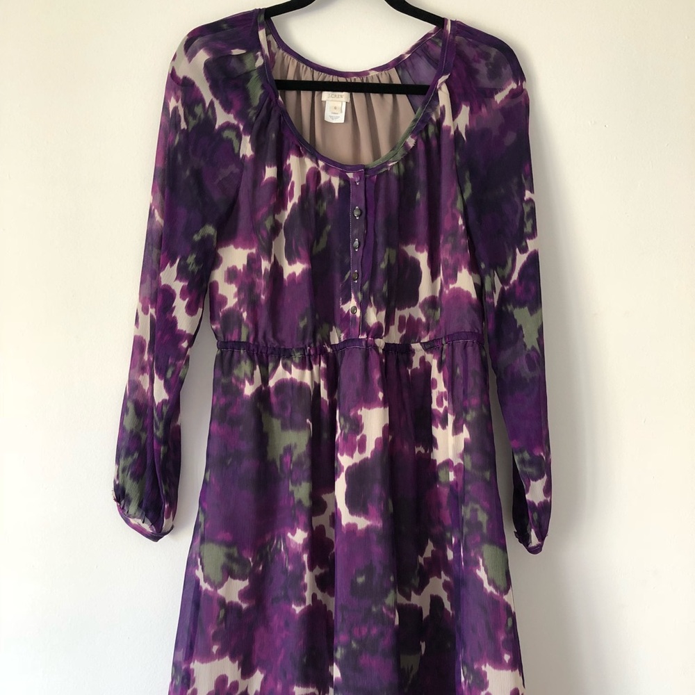 J Crew Silk Dress with Shear Sleeves